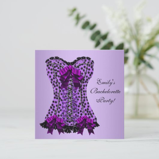 Paarse Leopard Corset Paarse vrijgezellenfeest Kaart (Staand voorkant)