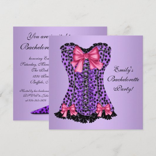 Paarse Leopard Corset vrijgezellenfeest Kaart (Voorkant / Achterkant)
