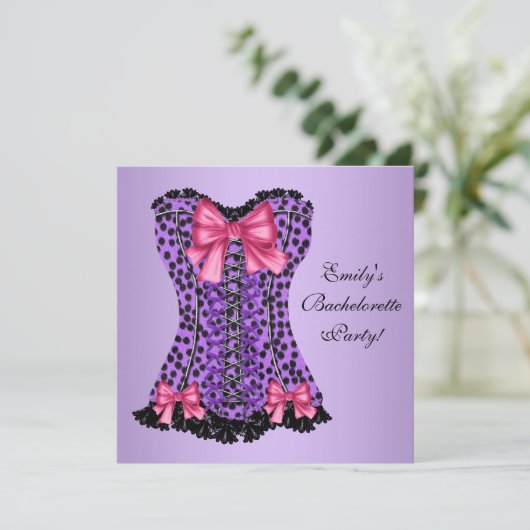 Paarse Leopard Corset vrijgezellenfeest Kaart (Staand voorkant)