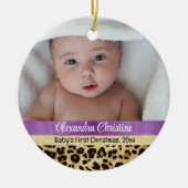 Paarse leopard Girl Babys eerste kerstfoto Keramisch Ornament (Voorkant)