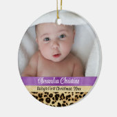 Paarse leopard Girl Babys eerste kerstfoto Keramisch Ornament (Links)