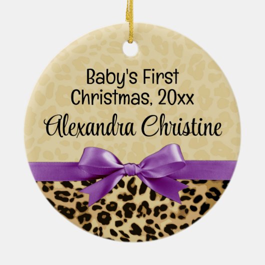 Paarse leopard Girl Babys eerste kerstfoto Keramisch Ornament (Achterkant)
