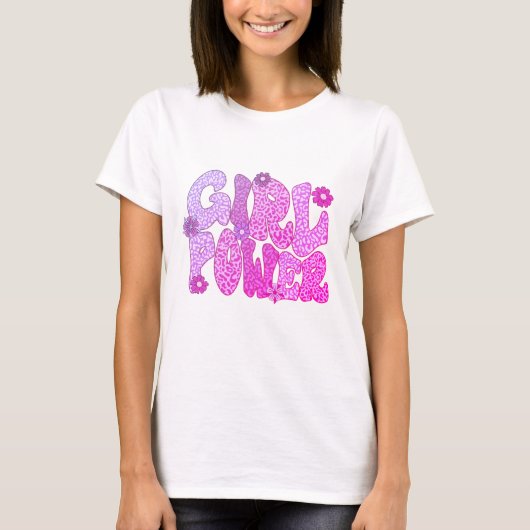 Paarse leopard Girl Power T-shirt (Voorkant)