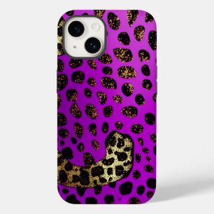 Paarse Leopard Glitter iPhone Mate Stoer Hoesje