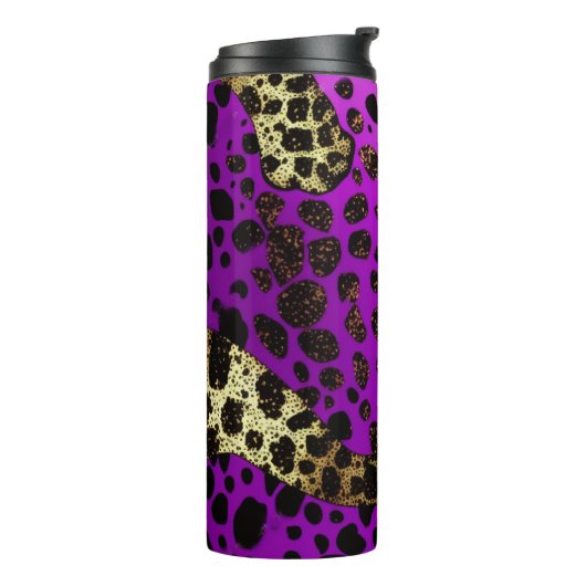 Paarse Leopard Glitter Thermische Tumbler 12oz Thermosbeker (Gedraaid links)