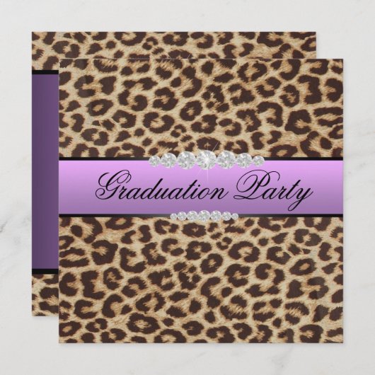 Paarse Leopard Graduation Party Kaart (Voorkant / Achterkant)