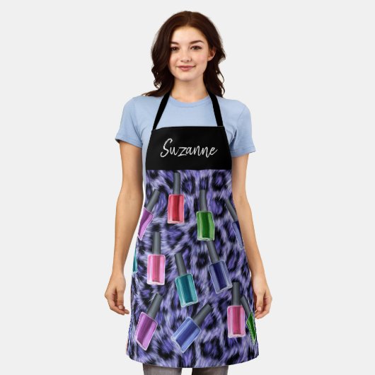 Paarse Leopard nagellak Salon gepersonaliseerd Schort (Gedragen)