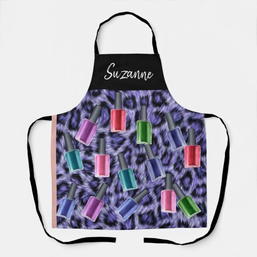 Paarse Leopard nagellak Salon gepersonaliseerd Schort (Voorkant)