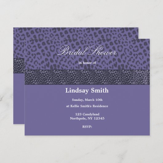 Paarse leopard Pattern Bridal Shower Kaart (Voorkant / Achterkant)