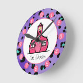 Paarse leopard persoonlijke klok voor leraren (Hoek)