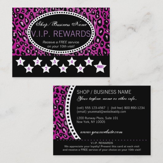 Paarse leopard Print 10e Visit Loyalty Rewards (Voorkant / Achterkant)