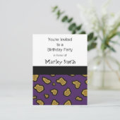 Paarse Leopard Print Birthday Invitations Kaart (Staand voorkant)