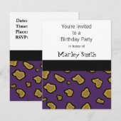 Paarse Leopard Print Birthday Invitations Kaart (Voorkant / Achterkant)