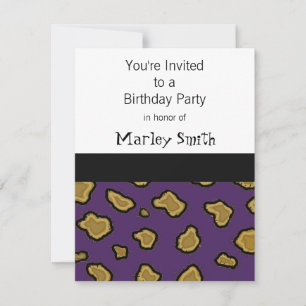 Paarse Leopard Print Birthday Invitations Kaart