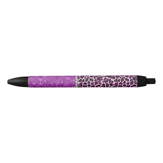 Paarse leopard Print Glitter Zwarte Inkt Pen (Voorkant)