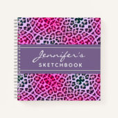 Paarse leopard Print Monogram artistieke Sketchboo Notitieboek (Voorkant)