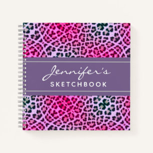 Paarse leopard Print Monogram artistieke Sketchboo Notitieboek