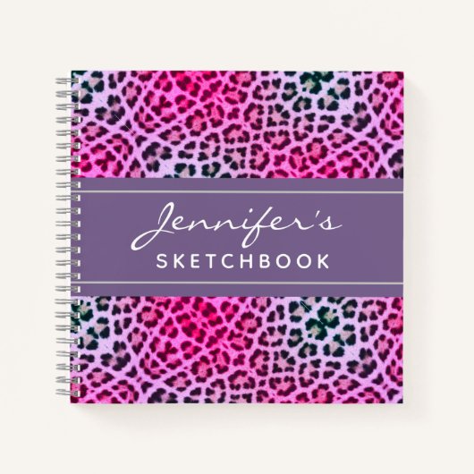 Paarse leopard Print Monogram artistieke Sketchboo Notitieboek (Voorkant)