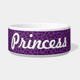 Paarse leopard Print Pet Bowl - Gepersonaliseerd Voerbakje