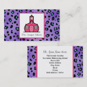 Paarse leopard print roze schoolhuisleraar visitekaartje (Voorkant / Achterkant)