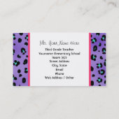 Paarse leopard print roze schoolhuisleraar visitekaartje (Achterkant)