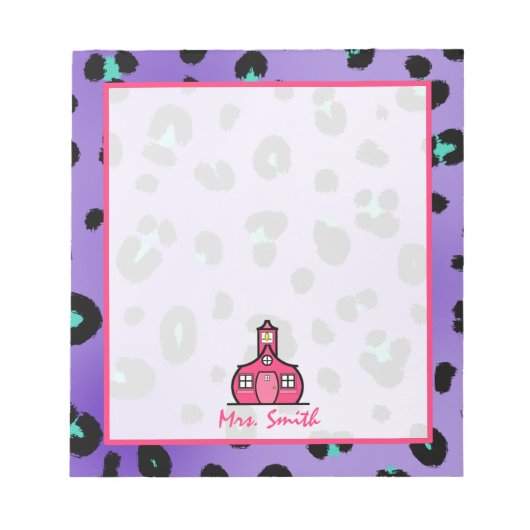Paarse leopard Print Teacher Notitieblok (Voorkant)