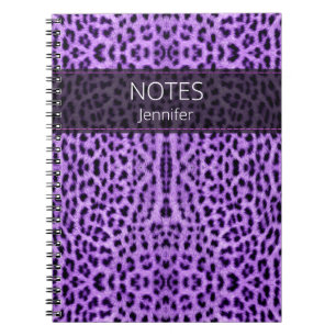Paarse leopard Skin Print Patroon Aangepaste naam Notitieboek