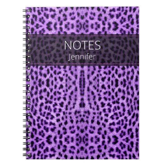Paarse leopard Skin Print Patroon Aangepaste naam Notitieboek (Voorkant)