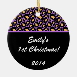 Paarse Leopard Spot Gepersonaliseerde naam Ornamen Keramisch Ornament