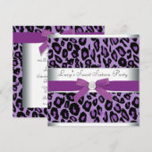 Paarse Leopard Sweet 16 Party Kaart (Voorkant / Achterkant)