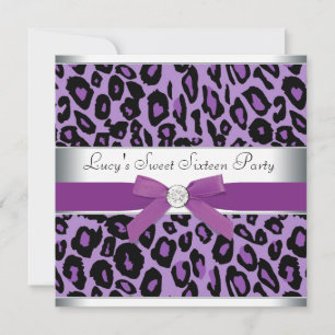 Paarse Leopard Sweet 16 Party Kaart