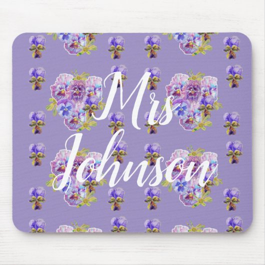 Paarse leraren Naam florale computer Mouse Mat Pad Muismat (Voorkant)