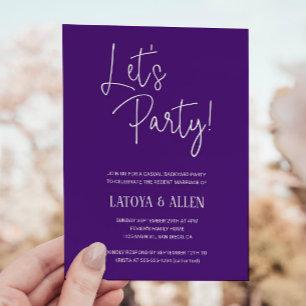 Paarse Let's Party Casual bruiloft receptie Eloped Kaart