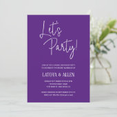 Paarse Let's Party Casual bruiloft receptie Eloped Kaart (Staand voorkant)