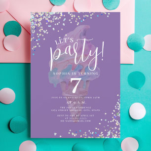 Paarse Let's Party Regenboog Ijs Verjaardag Kaart