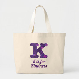 Paarse letter K is voor Kindness Monogram Grote Tote Bag