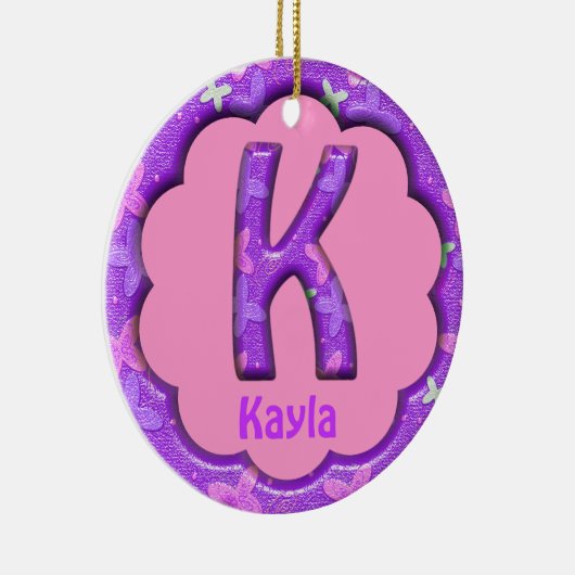 Paarse letter K Ornament w Butterflies~Aangepaste  (Rechts)