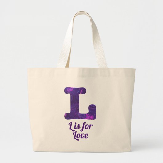 Paarse letter L voor het liefdesmonogram Grote Tote Bag (Voorkant)