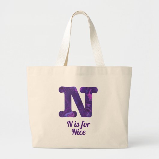 Paarse letter N voor Nice Grote Tote Bag (Voorkant)