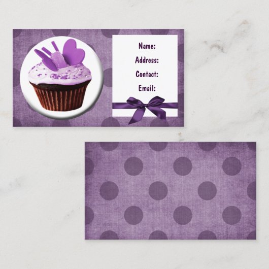 paarse leuke cupcake visitekaartjes (Voorkant / Achterkant)