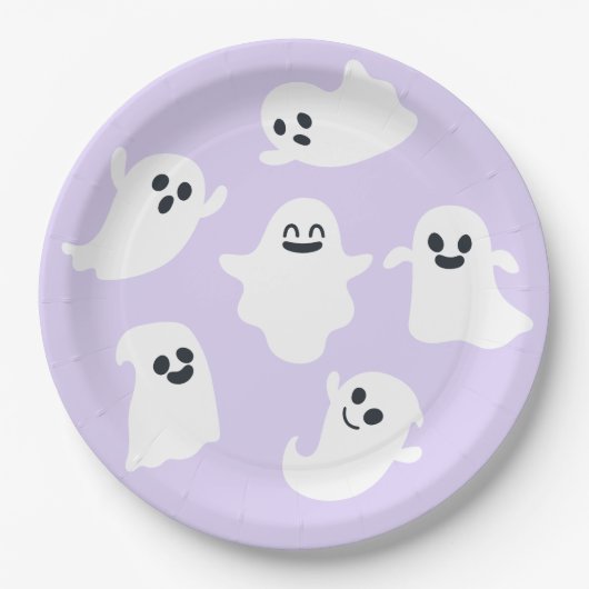 Paarse Leuke Ghost Halloween Herfst Baby shower Papieren Bordje (Voorkant)