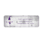 Paarse Leuke Sneeuwman Adreslabel Etiket (Voorkant)