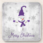 Paarse Leuke Sneeuwman Drank Coaster Bier Onderzetter (Voorkant)