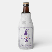 Paarse Leuke Sneeuwman Fles Koeler (Fles Voorkant)