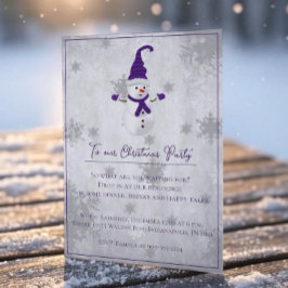 Paarse Leuke Sneeuwman Kerstfeest Uitnodiging
