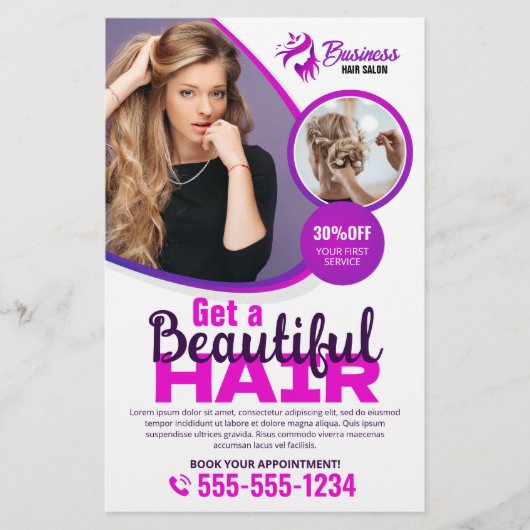 Paarse Levendige Haar Stylist Salon Beauty Make-up Flyer (Voorkant)
