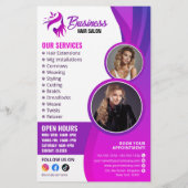 Paarse Levendige Haar Stylist Salon Beauty Make-up Flyer (Achterkant)