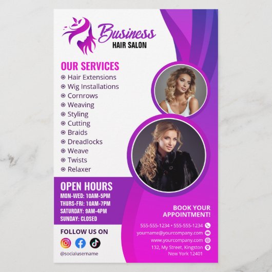 Paarse Levendige Haar Stylist Salon Beauty Make-up Flyer (Achterkant)
