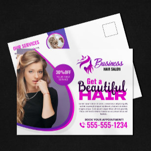 Paarse Levendige Haarstylist Salon Schoonheid Make Briefkaart