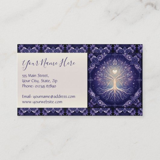 Paarse levensboom visitekaartje (Achterkant)